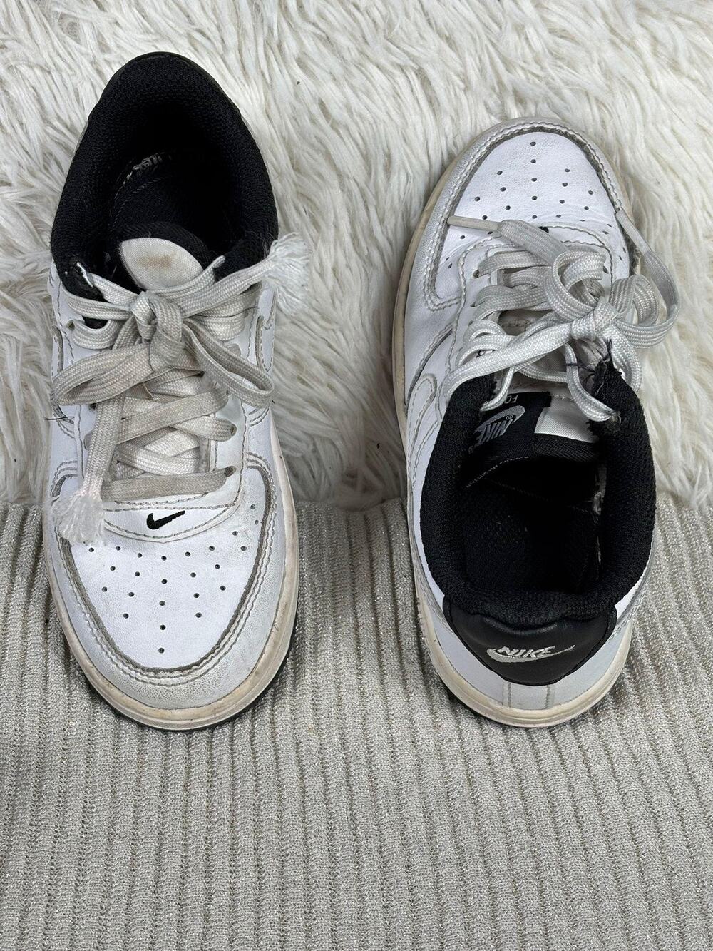 Nike Air Force 1 Shoes Sneakers Kids Size 11C White Black Low PS DV1332-100